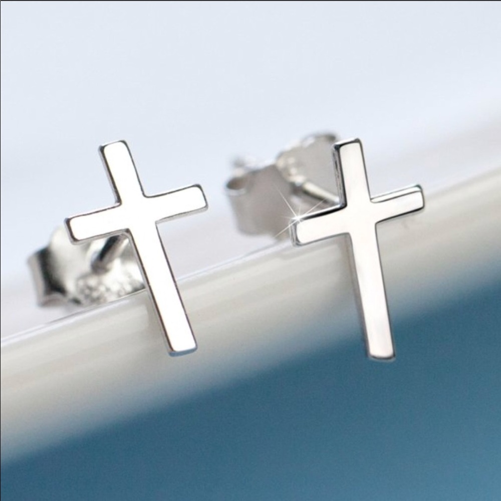 Cross Silver Stud Earrings